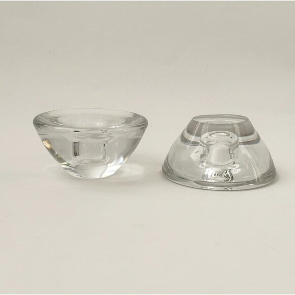 Orrefors Signed Kosta Boda Pair of Glass Crystal Vintage Votive Candle Holders - Picture 9 of 10